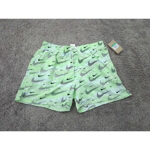 Nike Swim Shorts Mens XL Green Swoosh‎ Print Volley Mesh Liner Drawstring Logo